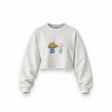 Dolce Calma Oversize Crop Sweatshirt — Beyaz — Ön baskı