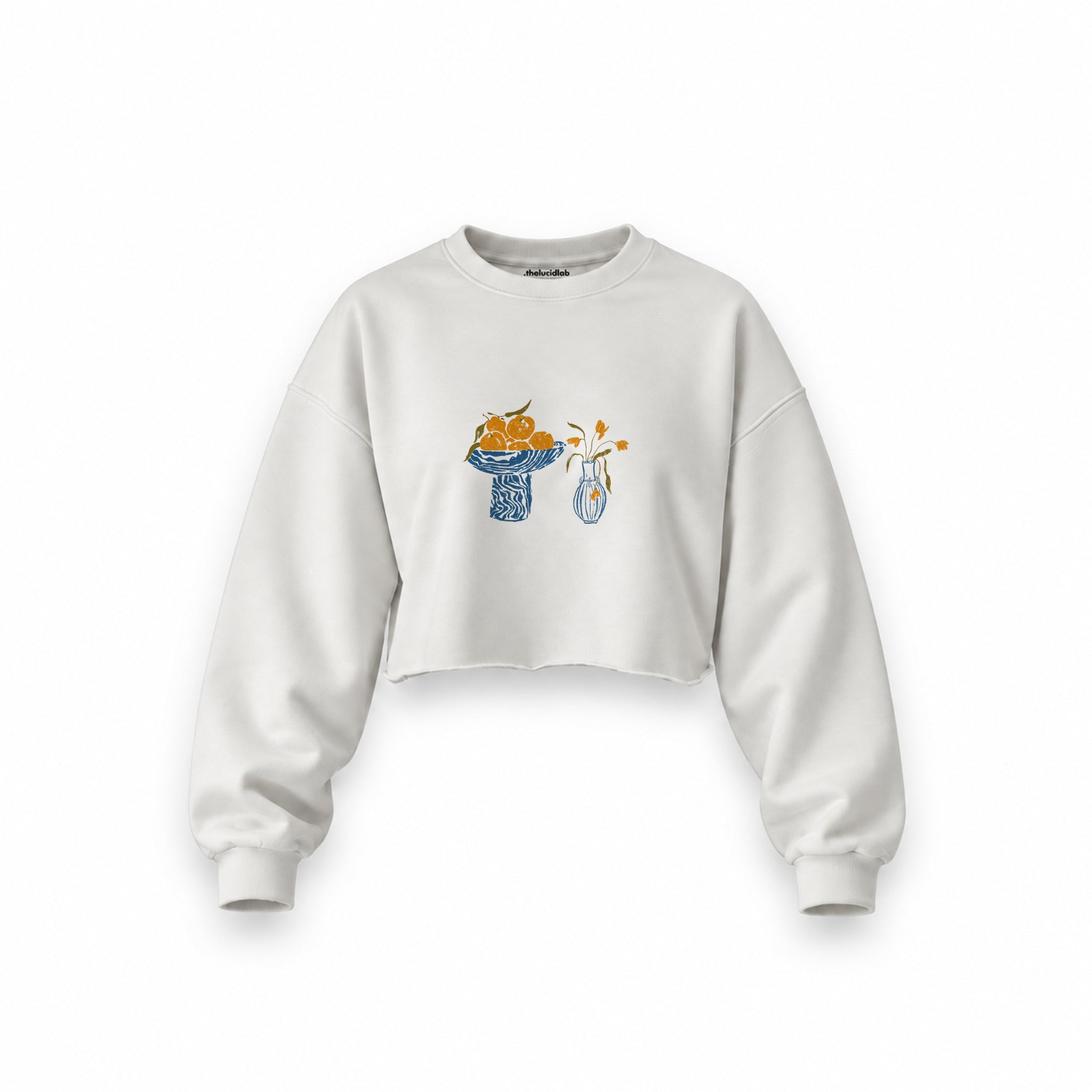 Dolce Calma Oversize Crop Sweatshirt — Beyaz — Ön baskı