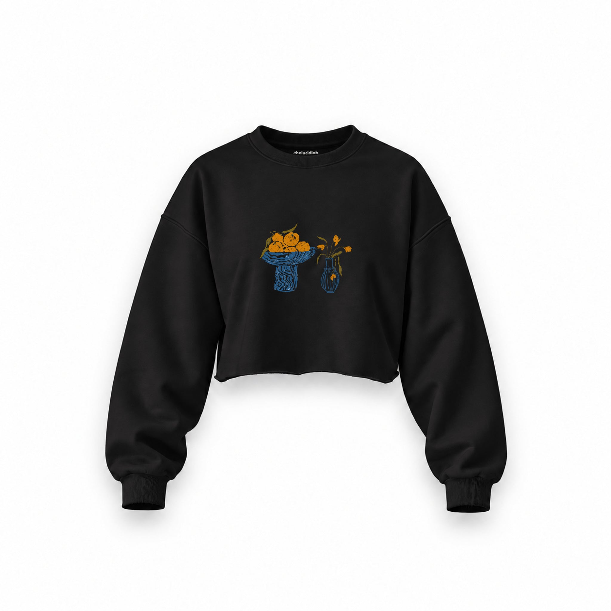 Dolce Calma Oversize Crop Sweatshirt — Siyah — Ön baskı