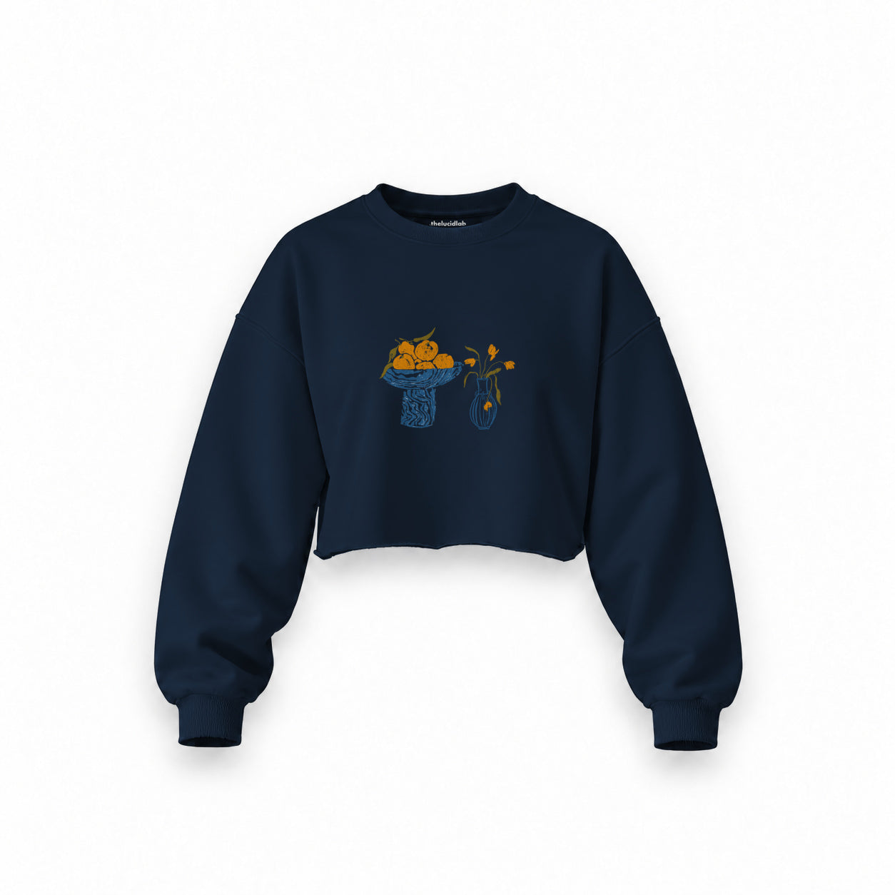 Dolce Calma Oversize Crop Sweatshirt — Lacivert — Ön baskı