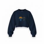 Dolce Calma Oversize Crop Sweatshirt — Lacivert — Ön baskı