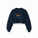 Dolce Calma Oversize Crop Sweatshirt — Lacivert — Ön baskı