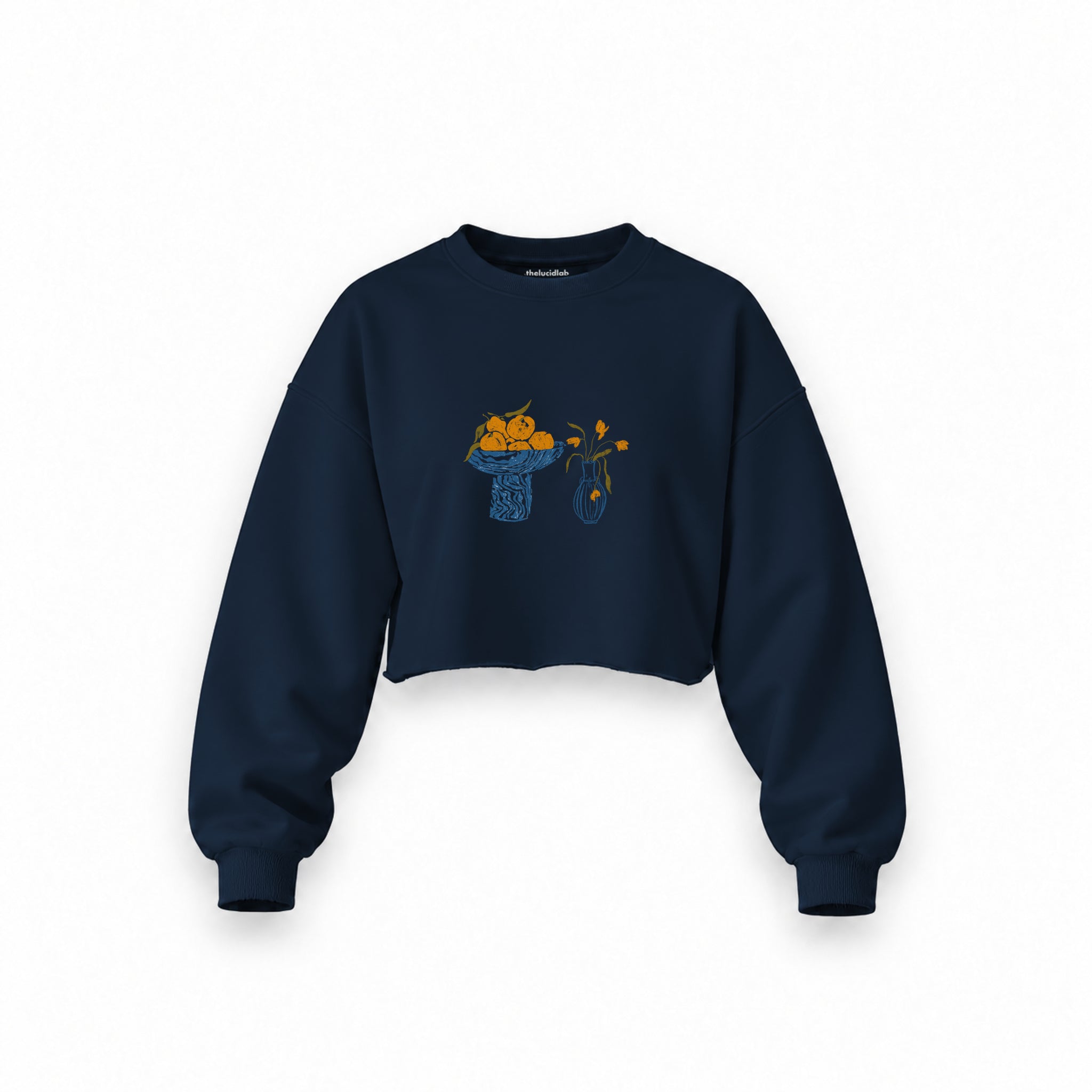 Dolce Calma Oversize Crop Sweatshirt — Lacivert — Ön baskı