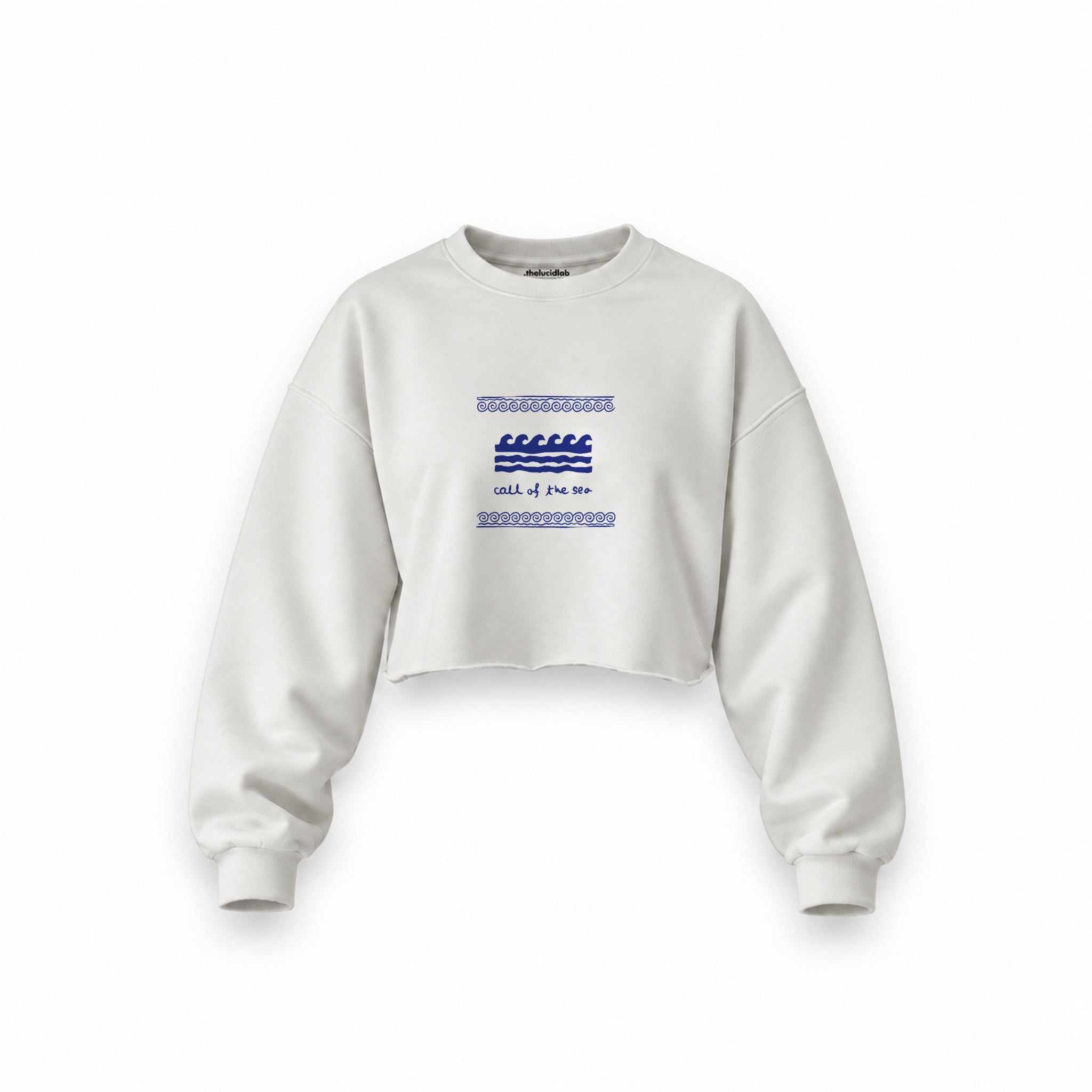 Call Of The Sea Oversize Crop Sweatshirt — Beyaz — Ön baskı