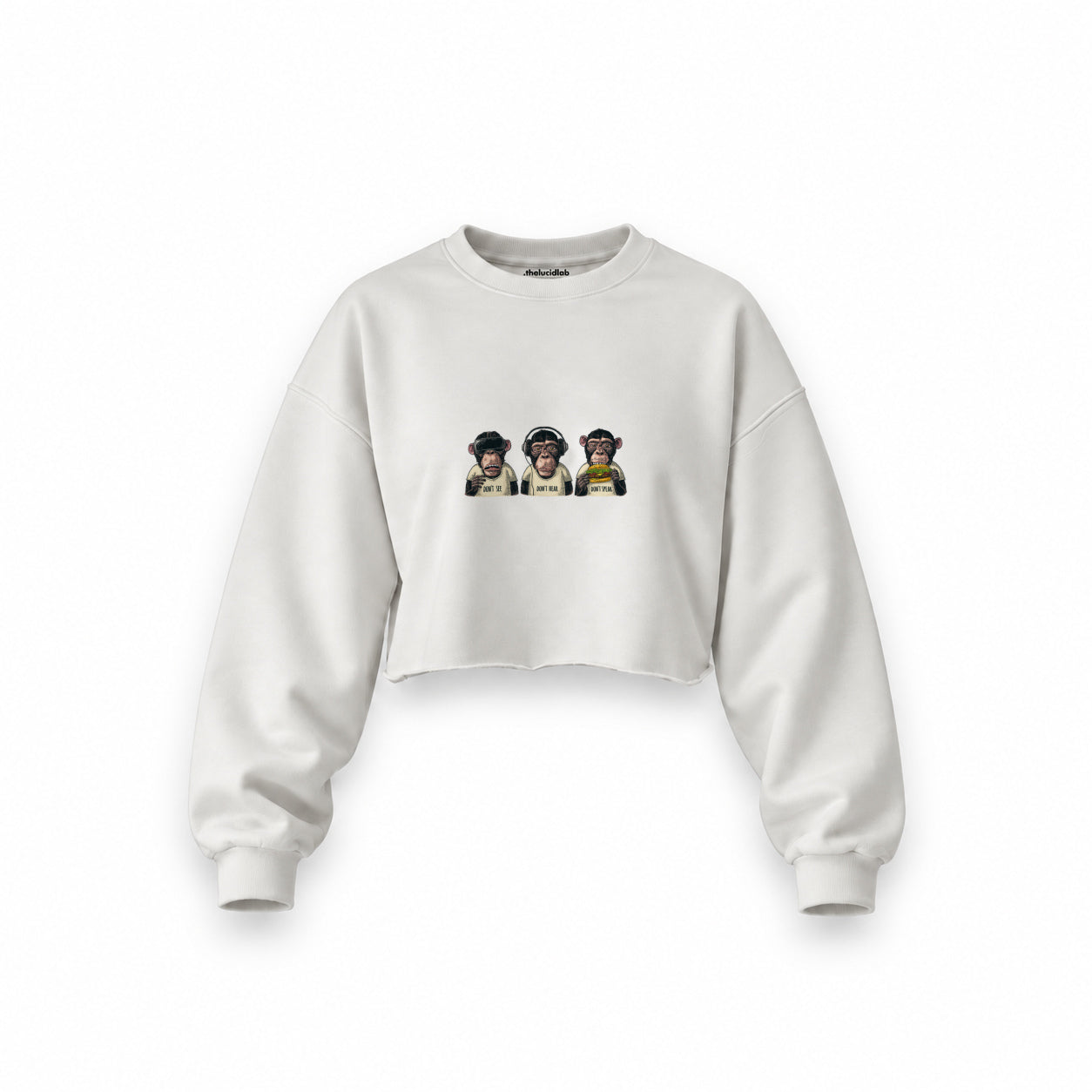 Diplomatic Monkeys Oversize Crop Sweatshirt — Beyaz — Ön baskı