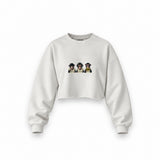 Diplomatic Monkeys Oversize Crop Sweatshirt — Beyaz — Ön baskı