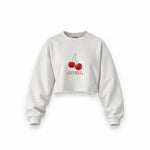 Cherry Fullness Oversize Crop Sweatshirt — Beyaz — Ön baskı