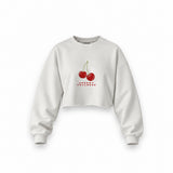Cherry Fullness Oversize Crop Sweatshirt — Beyaz — Ön baskı