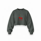 Cherry Fullness Oversize Crop Sweatshirt — Antrasit — Ön baskı