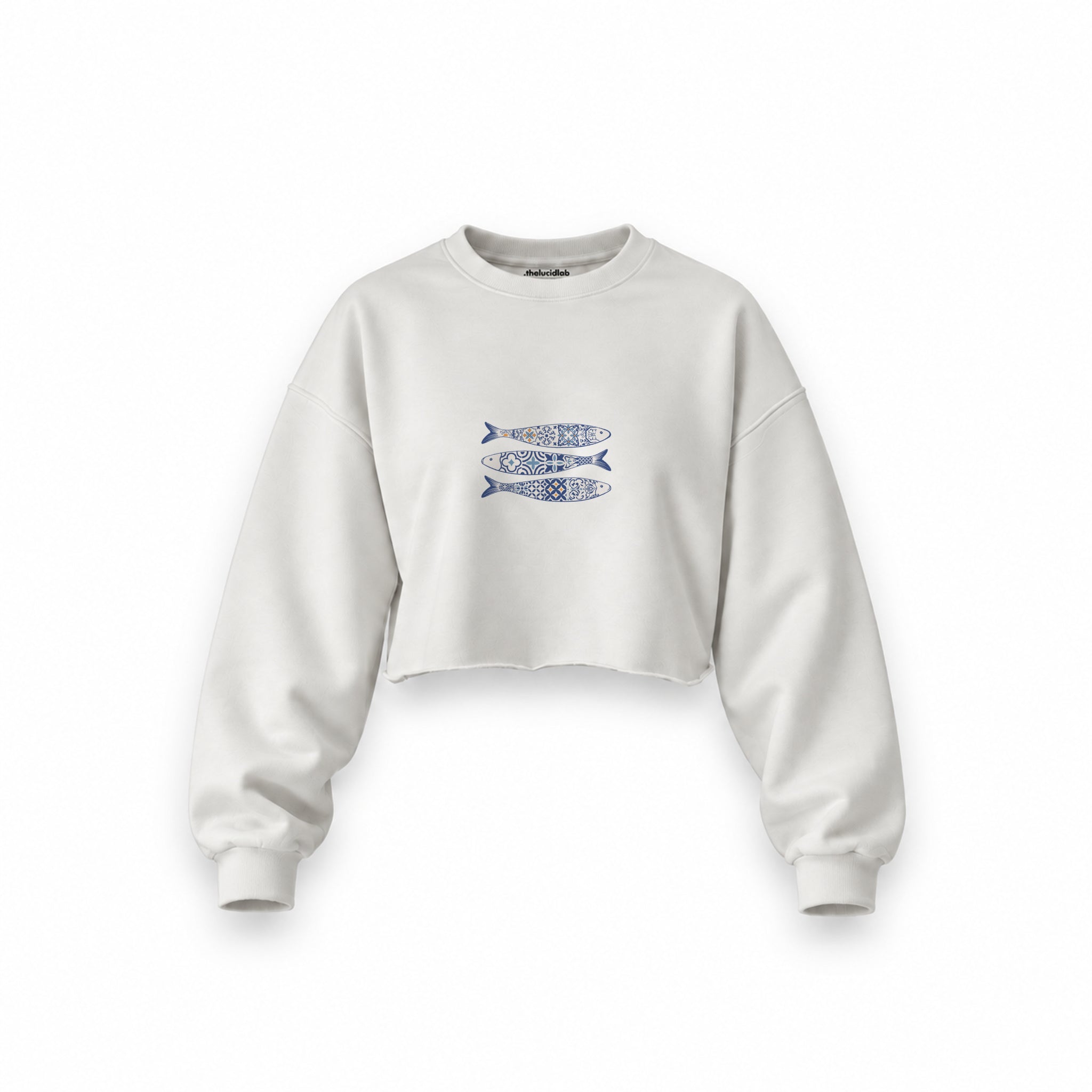 Mediterraneo Oversize Crop Sweatshirt — Beyaz — Ön baskı