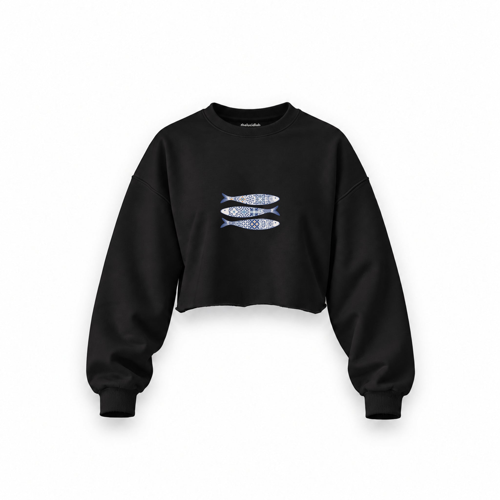 Mediterraneo Oversize Crop Sweatshirt — Siyah — Ön baskı