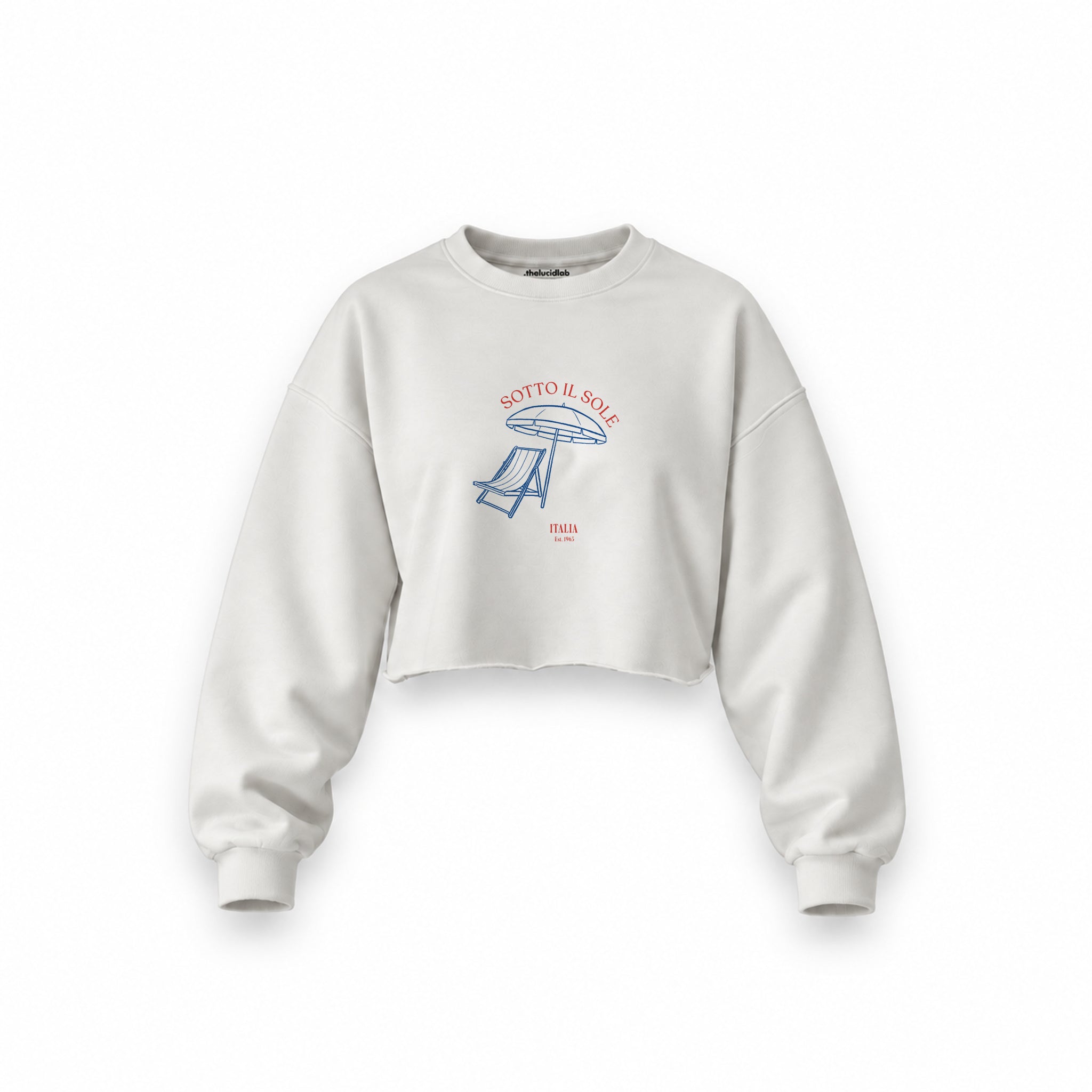 Sotto Il Sole Oversize Crop Sweatshirt — Beyaz — Ön baskı