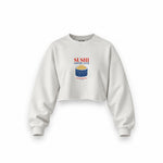 Sushi Lover Club Oversize Crop Sweatshirt — Beyaz — Ön baskı