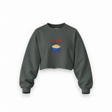 Sushi Lover Club Oversize Crop Sweatshirt — Antrasit — Ön baskı