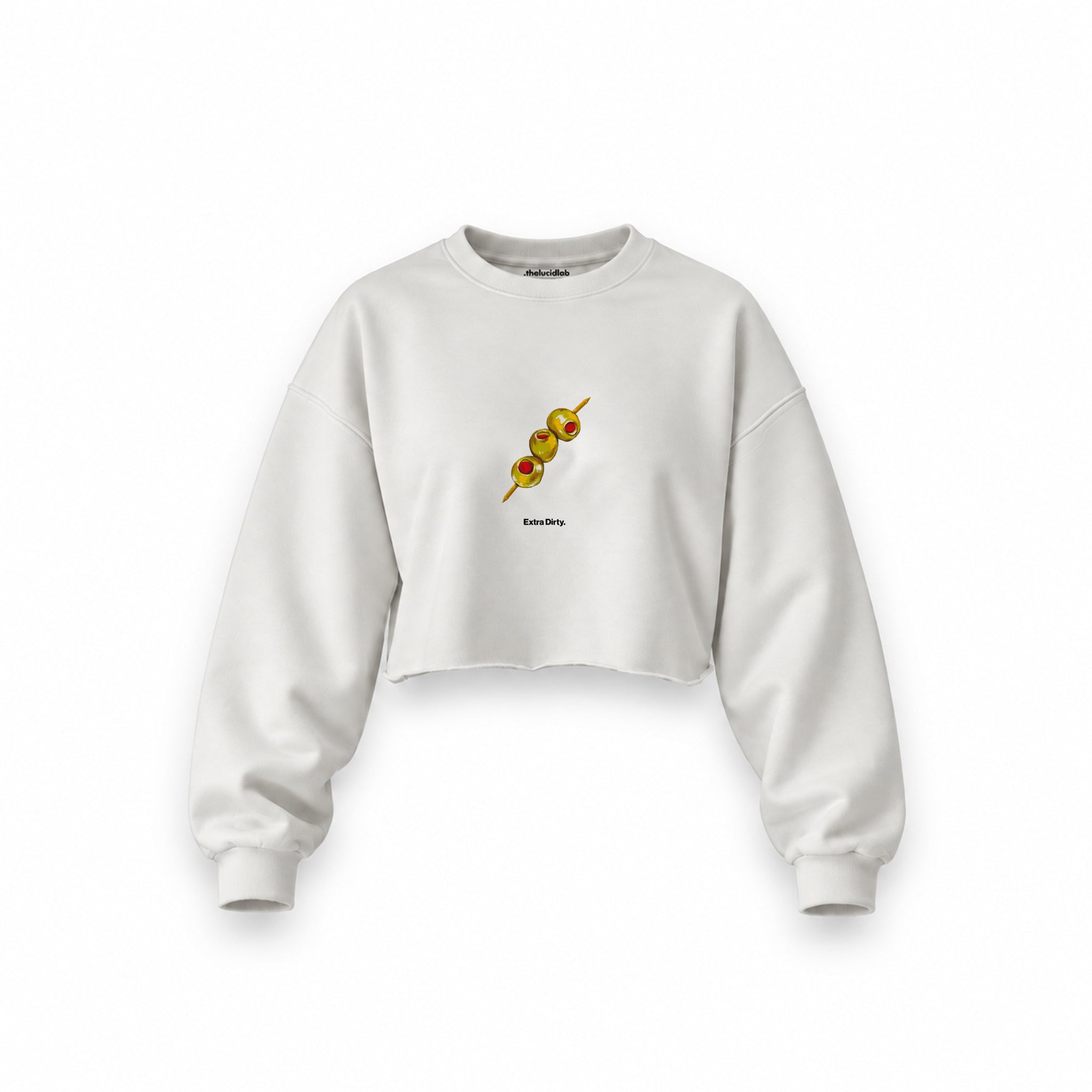 Extra Dirty Oversize Crop Sweatshirt — Beyaz — Ön baskı