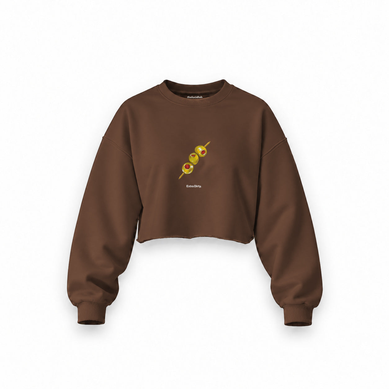 Extra Dirty Oversize Crop Sweatshirt — Kahverengi — Ön baskı