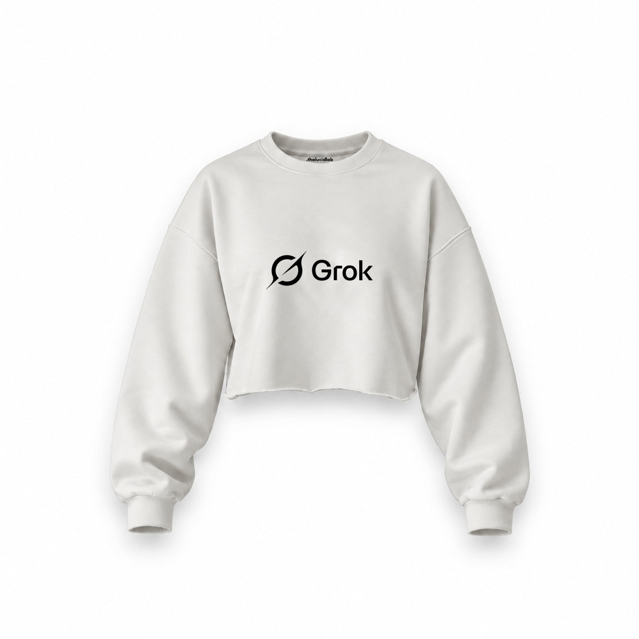Grok Oversize Crop Sweatshirt — Beyaz — Ön baskı
