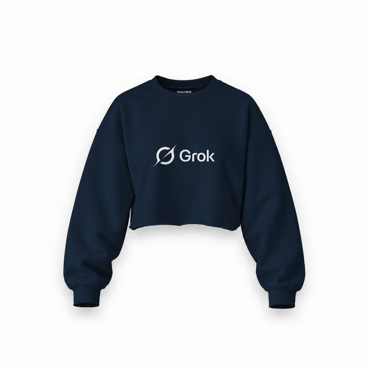 Grok Oversize Crop Sweatshirt — Lacivert — Ön baskı