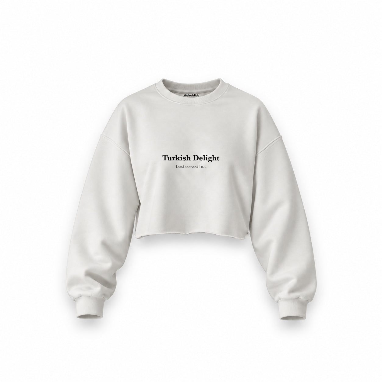 Turkish Delight Oversize Crop Sweatshirt — Beyaz — Ön baskı