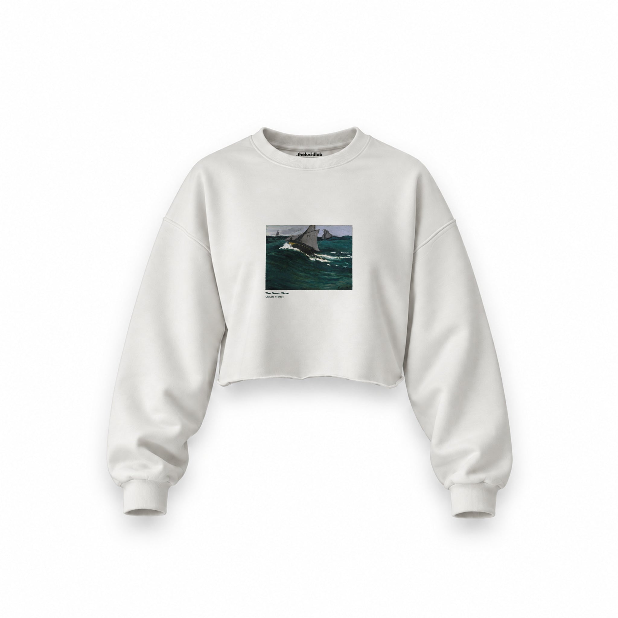 The Green Wave Oversize Crop Sweatshirt — Beyaz — Ön baskı
