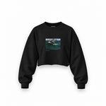 The Green Wave Oversize Crop Sweatshirt — Siyah — Ön baskı