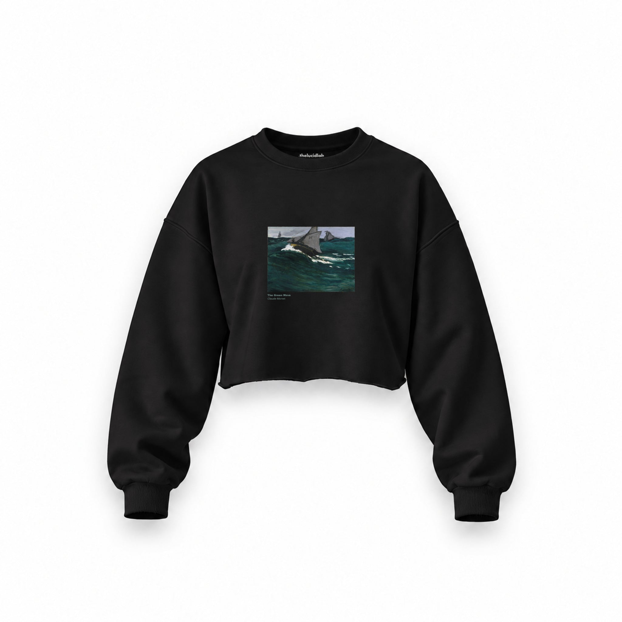 The Green Wave Oversize Crop Sweatshirt — Siyah — Ön baskı