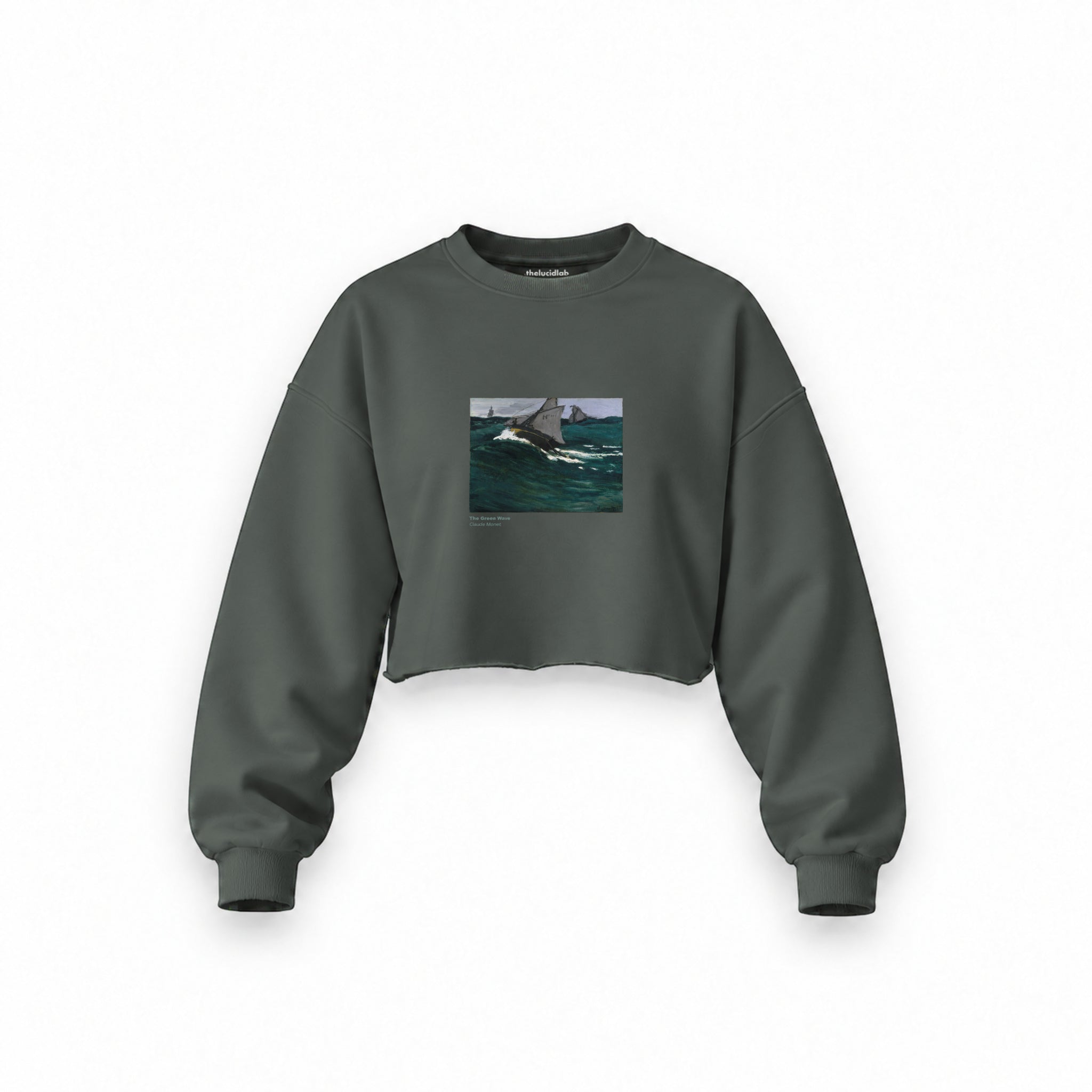 The Green Wave Oversize Crop Sweatshirt — Antrasit — Ön baskı