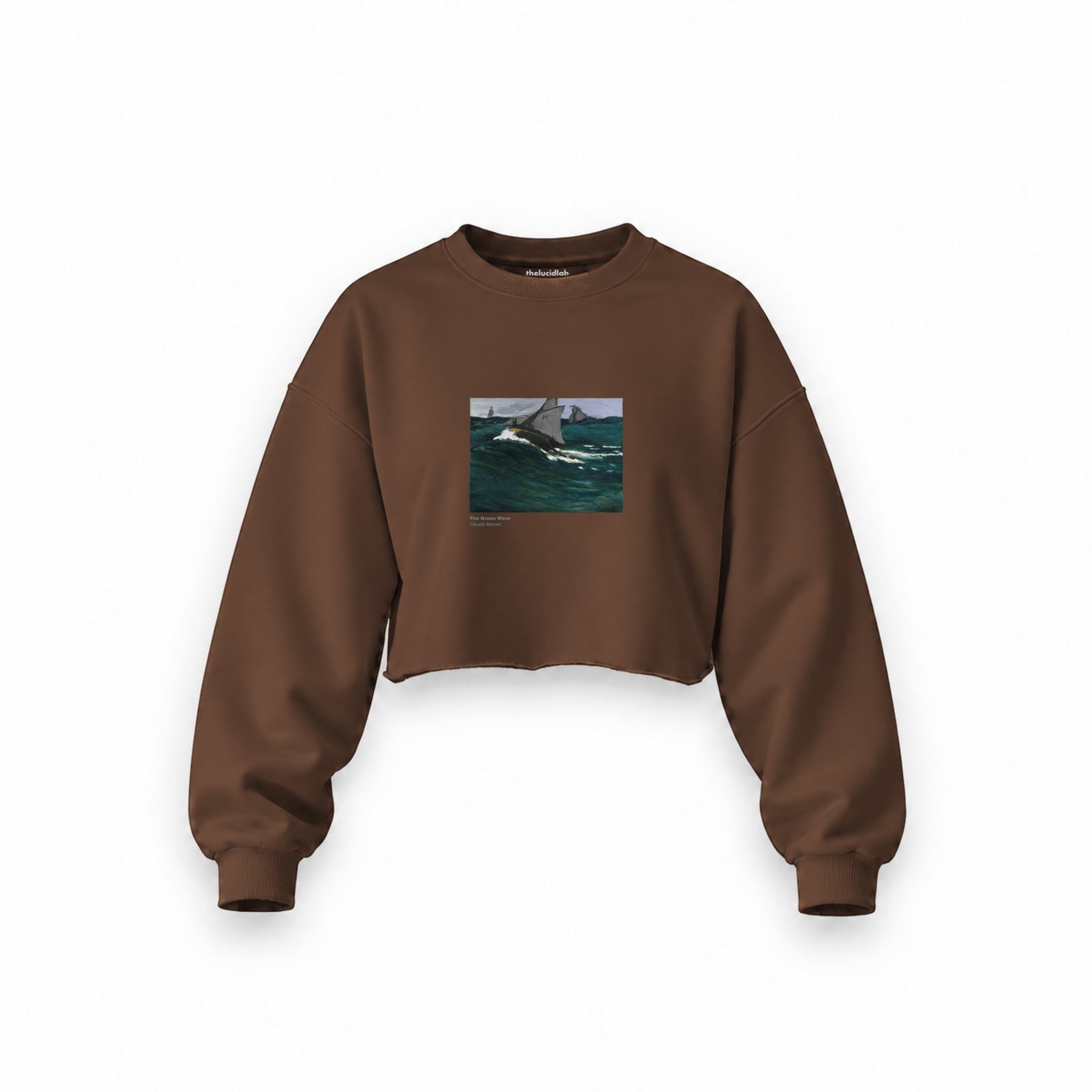 The Green Wave Oversize Crop Sweatshirt — Kahverengi — Ön baskı