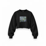Water Lilies Oversize Crop Sweatshirt — Siyah — Ön baskı