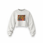 Color Study, Squares With Concentric Circles Oversize Crop Sweatshirt — Beyaz — Ön baskı