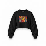 Color Study, Squares With Concentric Circles Oversize Crop Sweatshirt — Siyah — Ön baskı