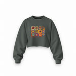 Color Study, Squares With Concentric Circles Oversize Crop Sweatshirt — Antrasit — Ön baskı