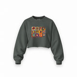 Color Study, Squares With Concentric Circles Oversize Crop Sweatshirt — Antrasit — Ön baskı