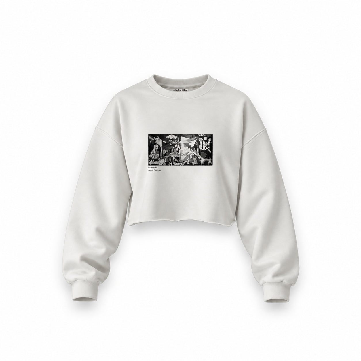Guernica Oversize Crop Sweatshirt — Beyaz — Ön baskı