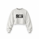 Guernica Oversize Crop Sweatshirt — Beyaz — Ön baskı