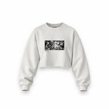 Guernica Oversize Crop Sweatshirt — Beyaz — Ön baskı