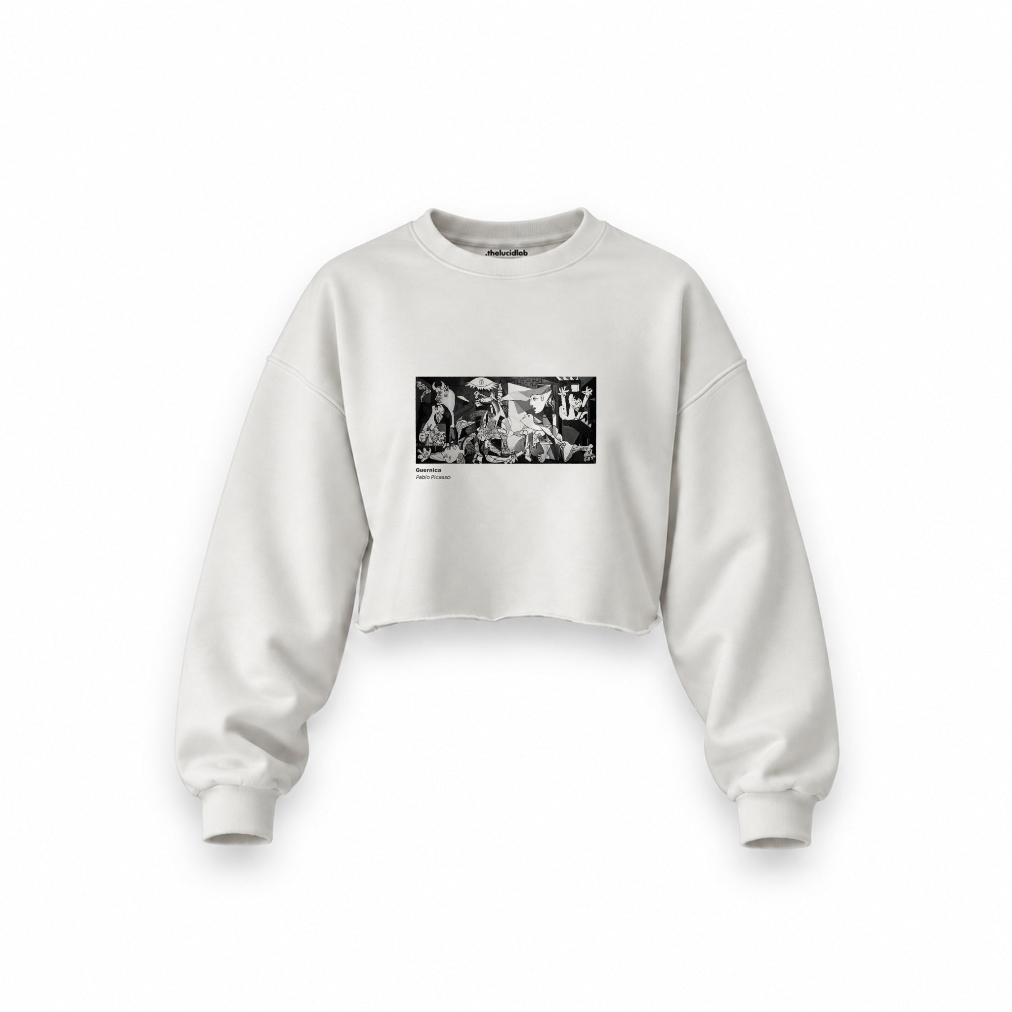 Guernica Oversize Crop Sweatshirt — Beyaz — Ön baskı
