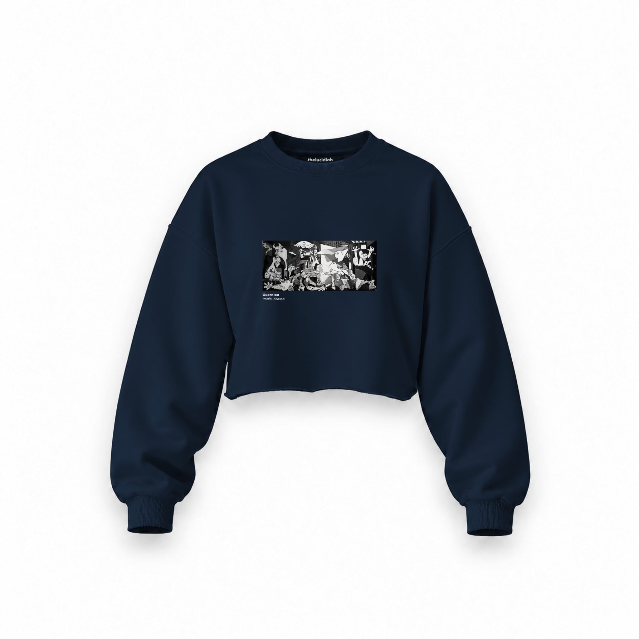 Guernica Oversize Crop Sweatshirt — Lacivert — Ön baskı