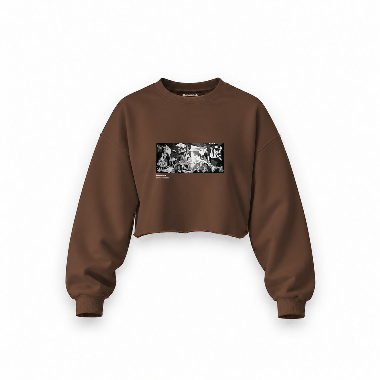 Guernica Oversize Crop Sweatshirt — Kahverengi — Ön baskı