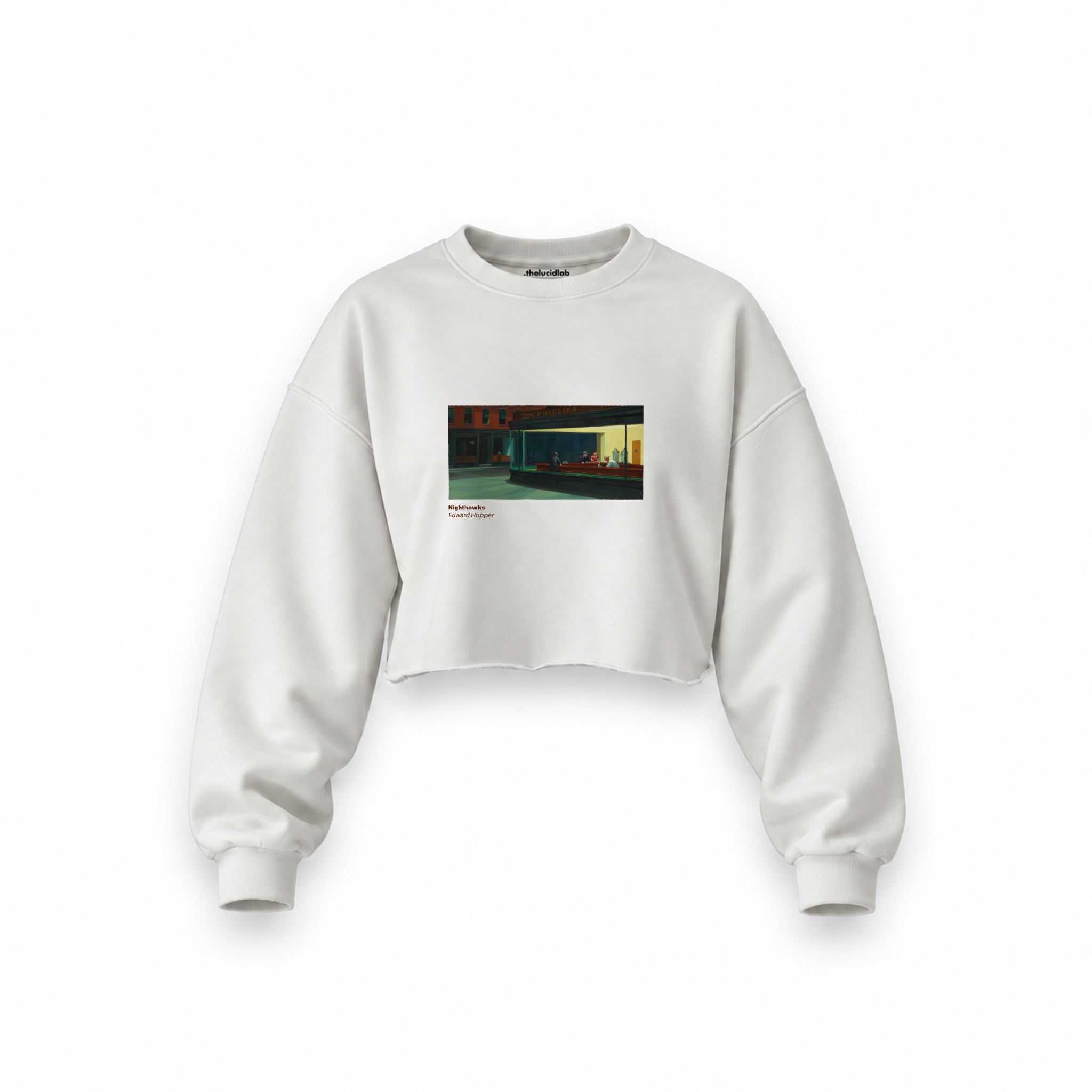 Nighthawks Oversize Crop Sweatshirt — Beyaz — Ön baskı