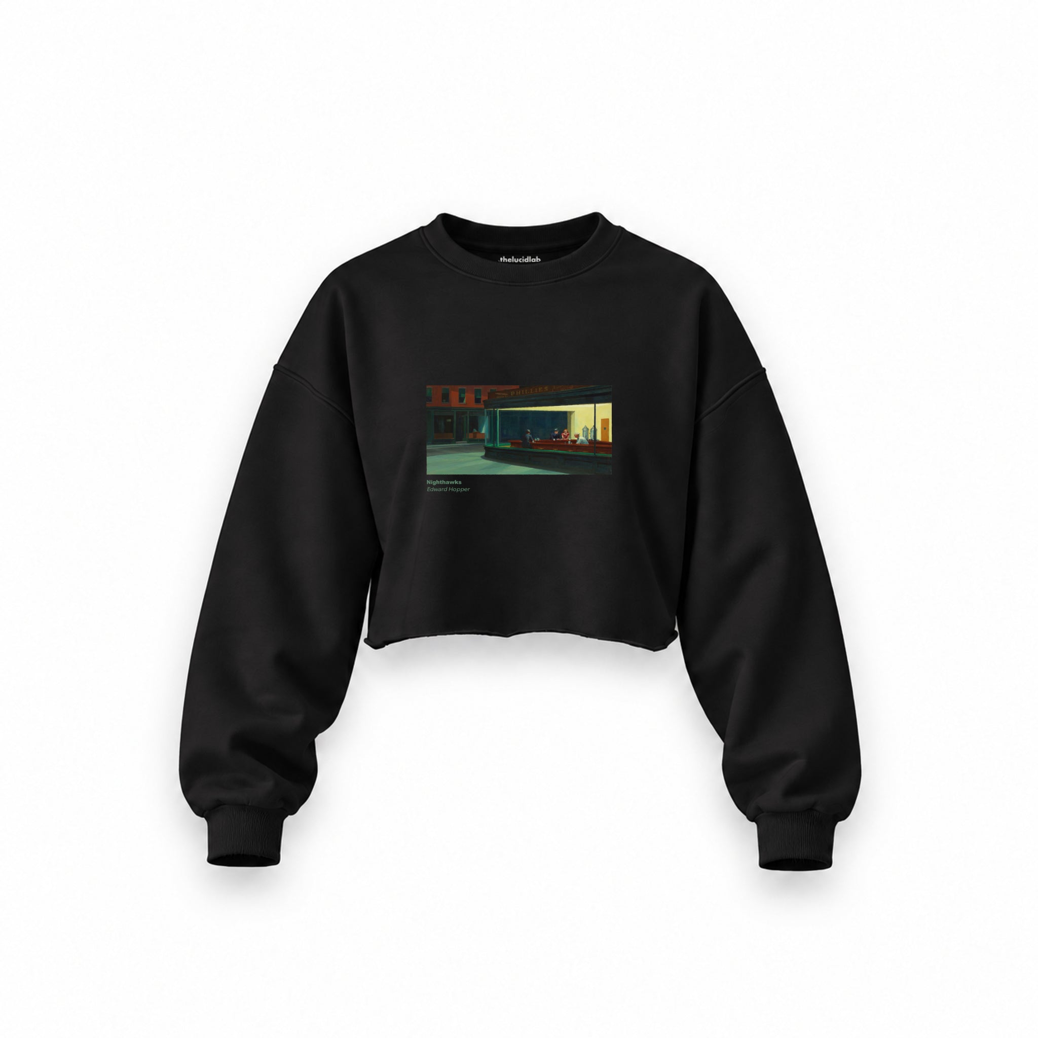Nighthawks Oversize Crop Sweatshirt — Siyah — Ön baskı