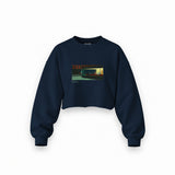 Nighthawks Oversize Crop Sweatshirt — Lacivert — Ön baskı