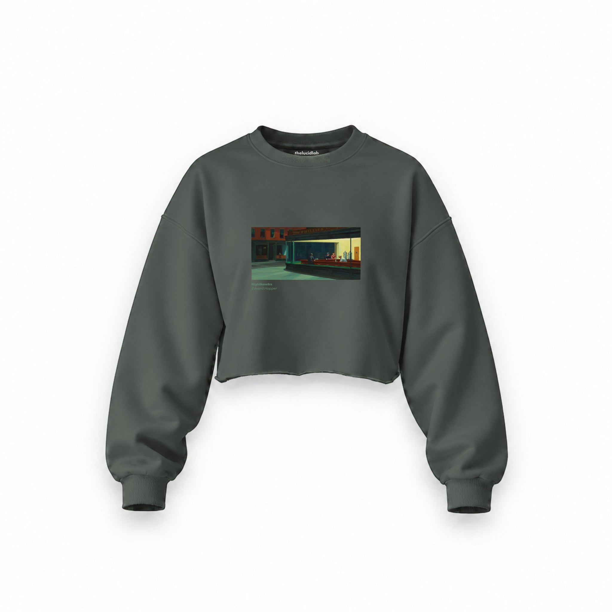 Nighthawks Oversize Crop Sweatshirt — Antrasit — Ön baskı