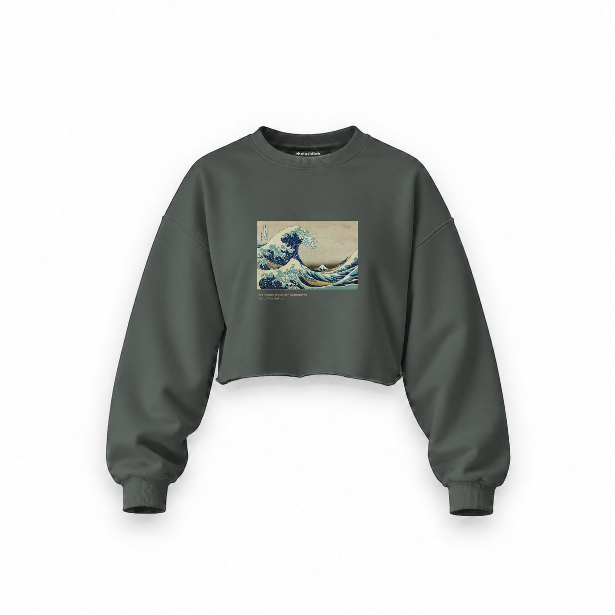 Kanagawa Oki Nami Ura Oversize Crop Sweatshirt — Antrasit — Ön baskı