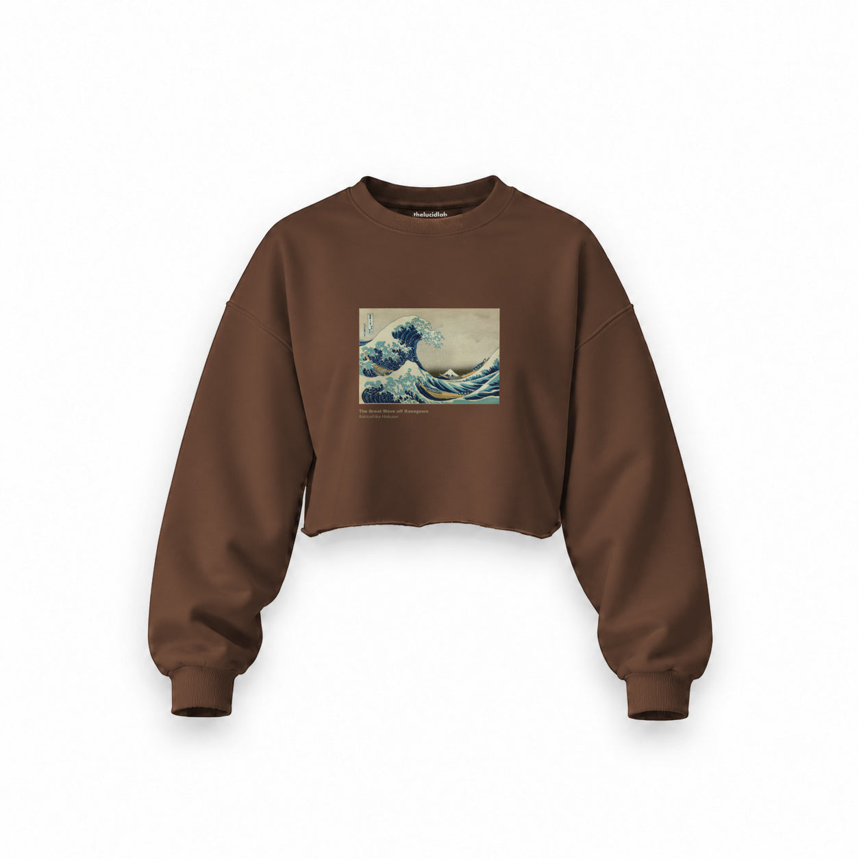 Kanagawa Oki Nami Ura Oversize Crop Sweatshirt — Kahverengi — Ön baskı