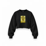 Sunflowers Oversize Crop Sweatshirt — Siyah — Ön baskı