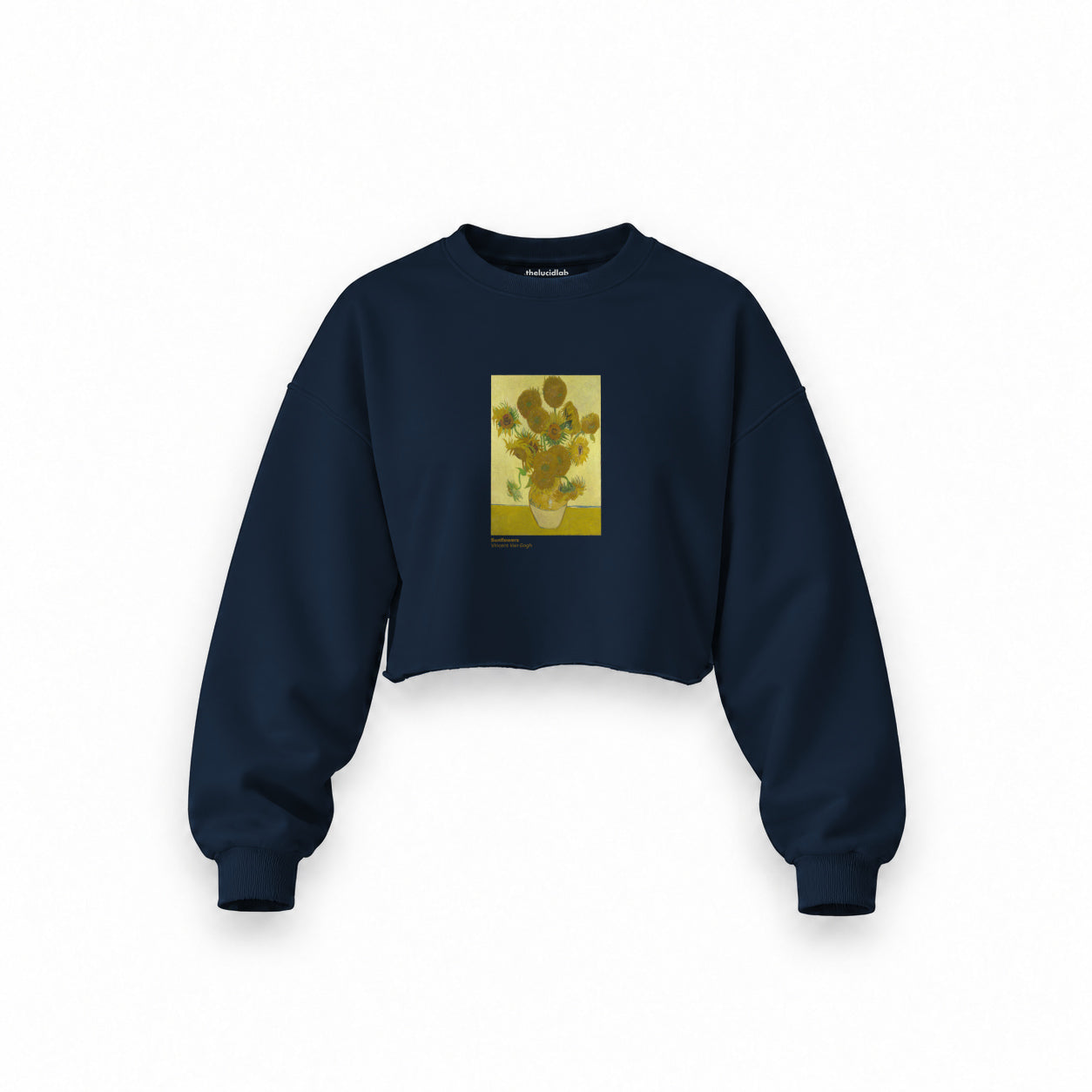 Sunflowers Oversize Crop Sweatshirt — Lacivert — Ön baskı