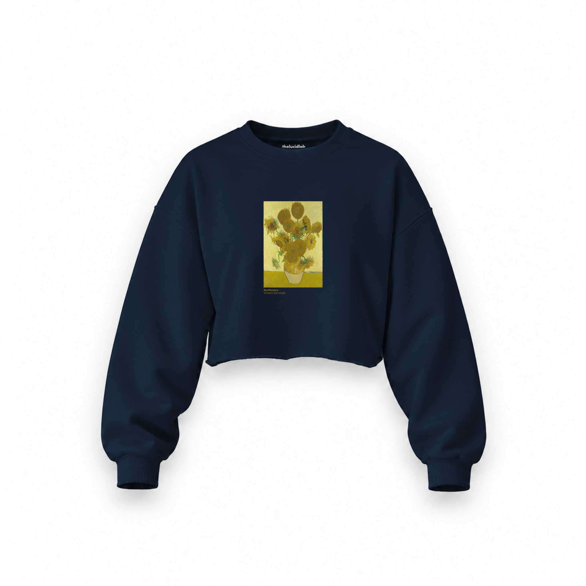Sunflowers Oversize Crop Sweatshirt — Lacivert — Ön baskı