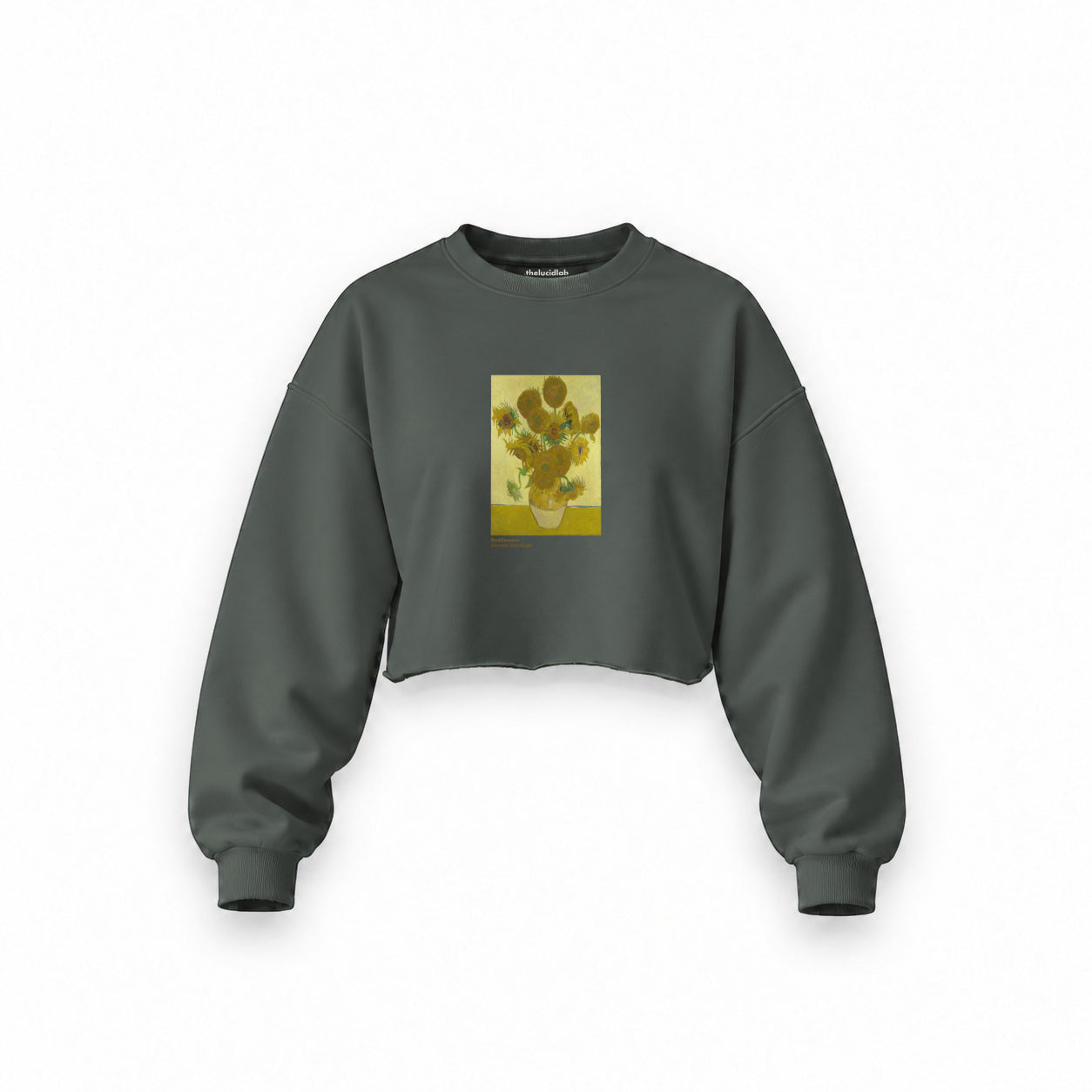 Sunflowers Oversize Crop Sweatshirt — Antrasit — Ön baskı