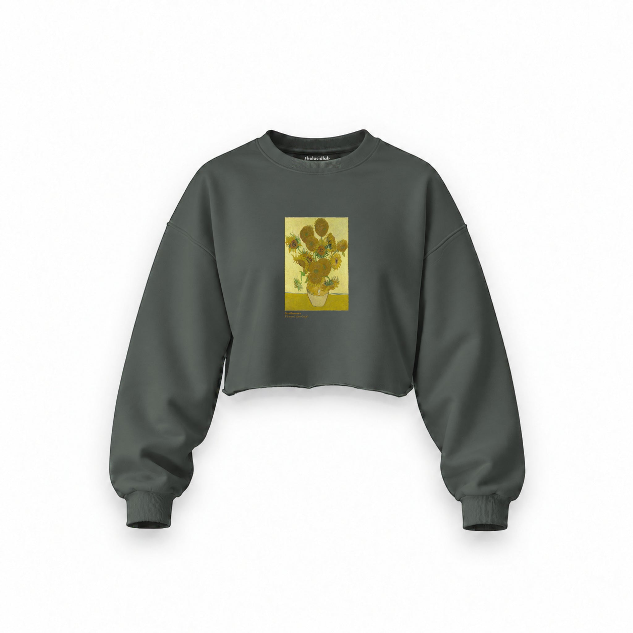 Sunflowers Oversize Crop Sweatshirt — Antrasit — Ön baskı